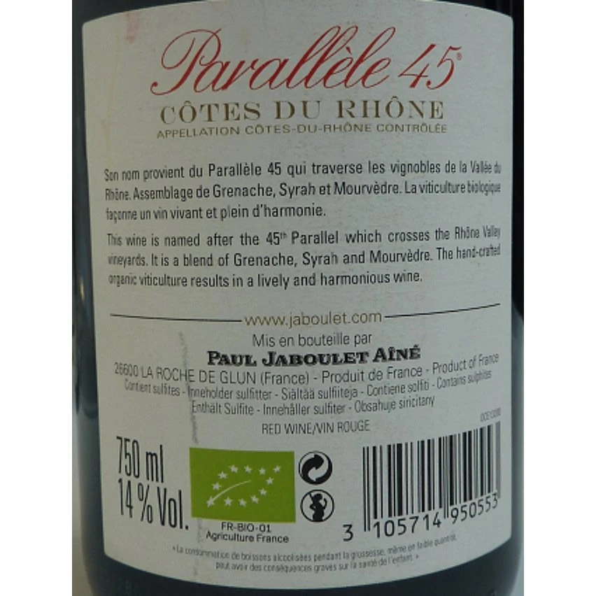 Maison Paul Jaboulet Aîné Parallèle 45 BIO, 2020 - Côtes du Rhône AOP - Rouge - 75 cl Budget 😍 Maison Paul Jaboulet Aîné Parallèle 45 BIO, 2020 - Côtes du Rhône AOP - Rouge - 75 cl 💯 -Boissons Soldes 2024 3105714950553 2