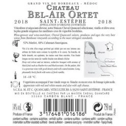 Coupon 😍 Château Bel-Air Ortet, 2018 - Saint-Estèphe A.O.C. - Rouge - 75 cl 🧨 -Boissons Soldes 2024 3176481016186 2