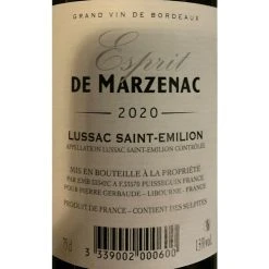 Offres 🛒 Esprit De Marzenac, 2020 - Lussac-Saint-Emilion AOP - Rouge - 75 cl ⌛ -Boissons Soldes 2024 3339002000600 2