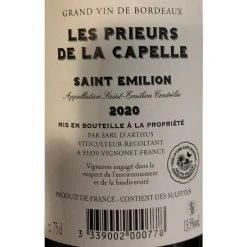 Meilleure vente 🤩 Les Prieurs De La Capelle, 2020 - Saint-Emilion AOP - Rouge - 75 cl 🧨 -Boissons Soldes 2024 3339002000778 2