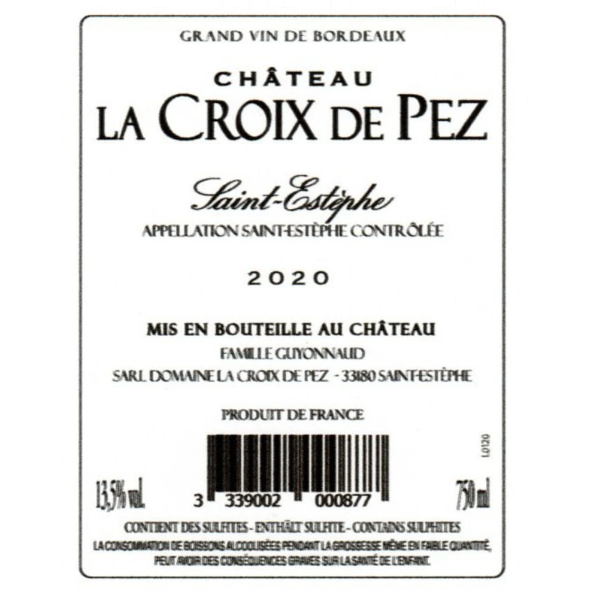 Château La Croix De Pez, 2020 - Saint-Estèphe AOP - Rouge - 75 cl Budget 🔔 Château La Croix De Pez, 2020 - Saint-Estèphe AOP - Rouge - 75 cl ⭐ -Boissons Soldes 2024 3339002000877 2
