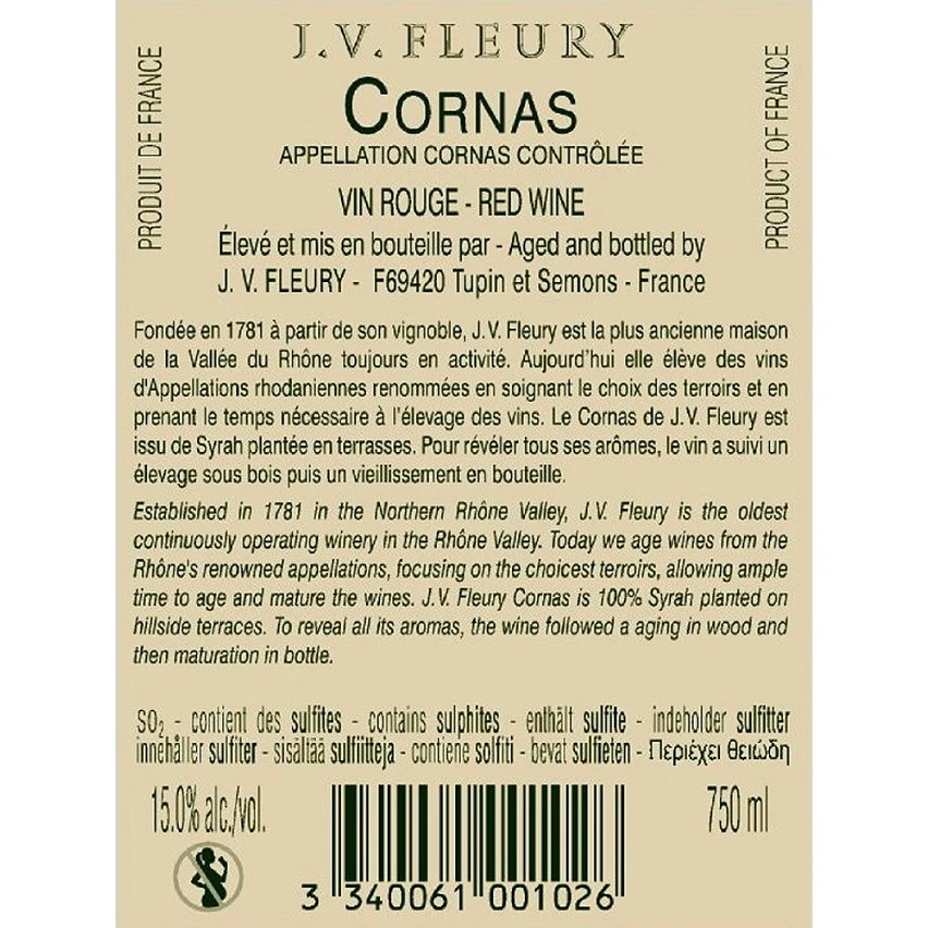 J. V. Fleury, 2019 - Cornas AOP - Rouge - 75 cl Meilleure affaire 😀 J. V. Fleury, 2019 - Cornas AOP - Rouge - 75 cl 🔥 -Boissons Soldes 2024 3340061001026 2