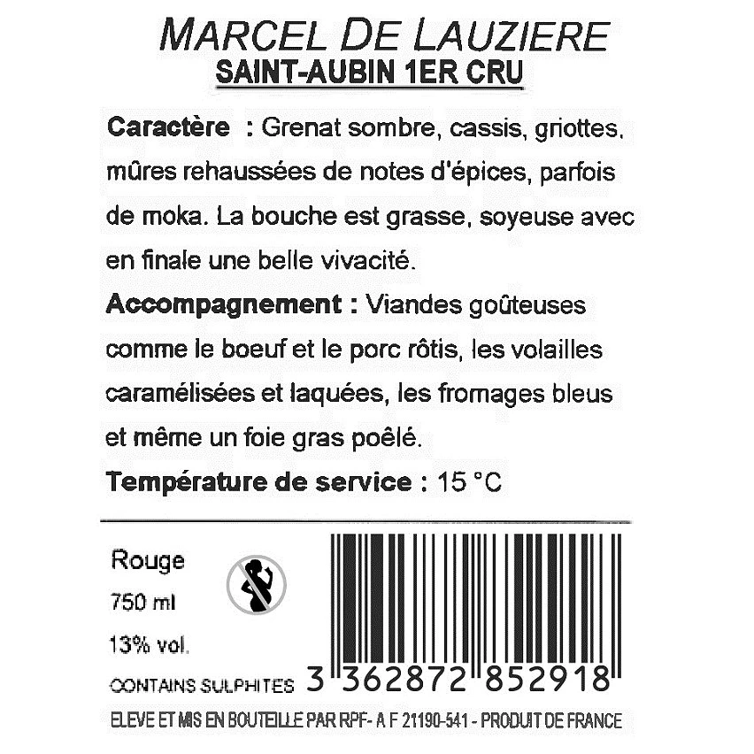 Marcel de Lauzière, 2019 - Saint-Aubin 1er Cru AOP - Rouge - 75 cl Coupon ⌛ Marcel de Lauzière, 2019 - Saint-Aubin 1er Cru AOP - Rouge - 75 cl 🤩 -Boissons Soldes 2024 3362872852918 2