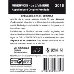 Sortie 👍 Jacques Frelin La Livinière BIO, 2016 - Minervois AOP - Rouge - 75 cl 🌟 -Boissons Soldes 2024 3380330003191 2