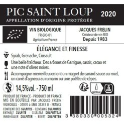 Promo 🧨 Jacques Frelin BIO, 2020 - Pic-Saint-Loup AOP - Rouge - 75 cl 😀 -Boissons Soldes 2024 3380330005324 2