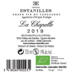 Offres 😍 Château Estanilles La Chapelle BIO, 2019 - Faugères AOP - Rouge - 75 cl 🌟 -Boissons Soldes 2024 3418060000231 2