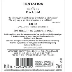 Sortie ✔️ Tentation du château Dalem, 2018 - Fronsac AOP - Rouge - 75 cl 🎁 -Boissons Soldes 2024 3443064181006 2