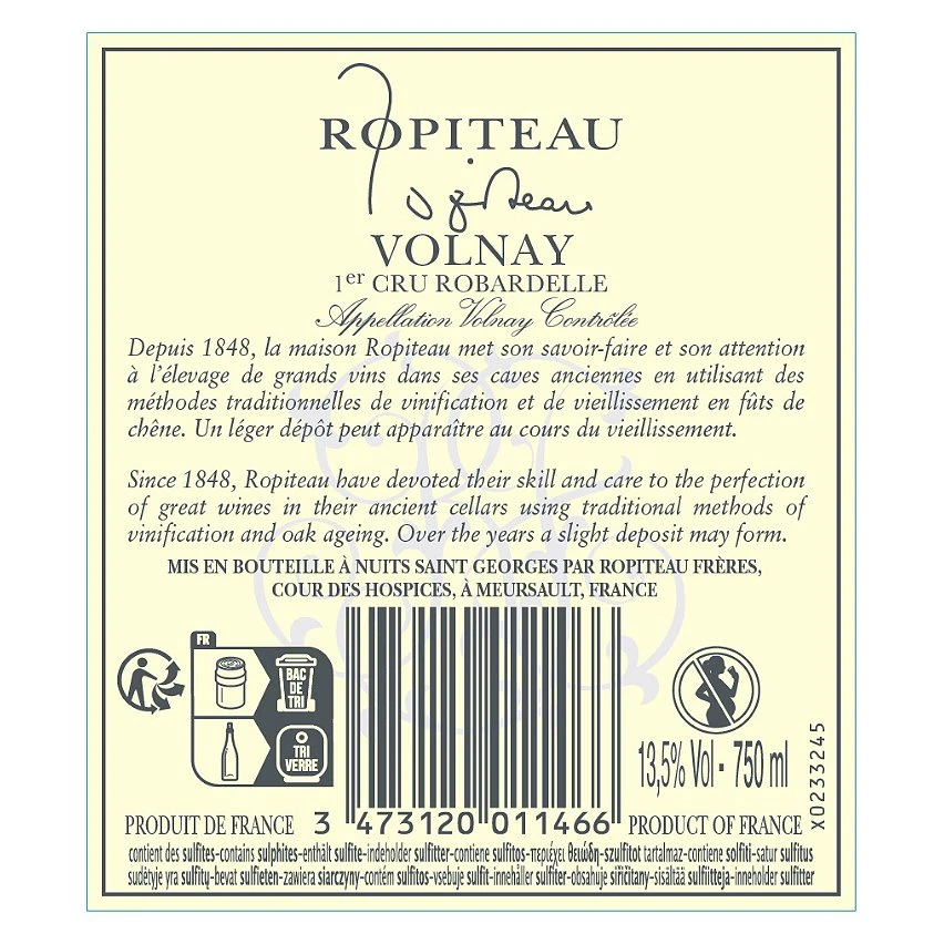 Ropiteau Frères, 2018 - Volnay 1er Cru AOP - Rouge - 75 cl Budget ✨ Ropiteau Frères, 2018 - Volnay 1er Cru AOP - Rouge - 75 cl ✨ -Boissons Soldes 2024 3473120011466 2