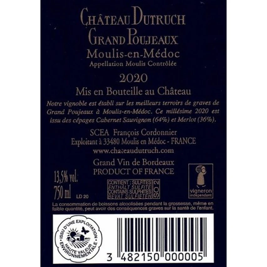 Château Dutruch Grand Poujeaux, 2020 - Moulis ou Moulis-en-Médoc AOP - Rouge - 75 cl Les meilleures critiques de 🎉 Château Dutruch Grand Poujeaux, 2020 - Moulis ou Moulis-en-Médoc AOP - Rouge - 75 cl 🎉 -Boissons Soldes 2024 3482150000005 2