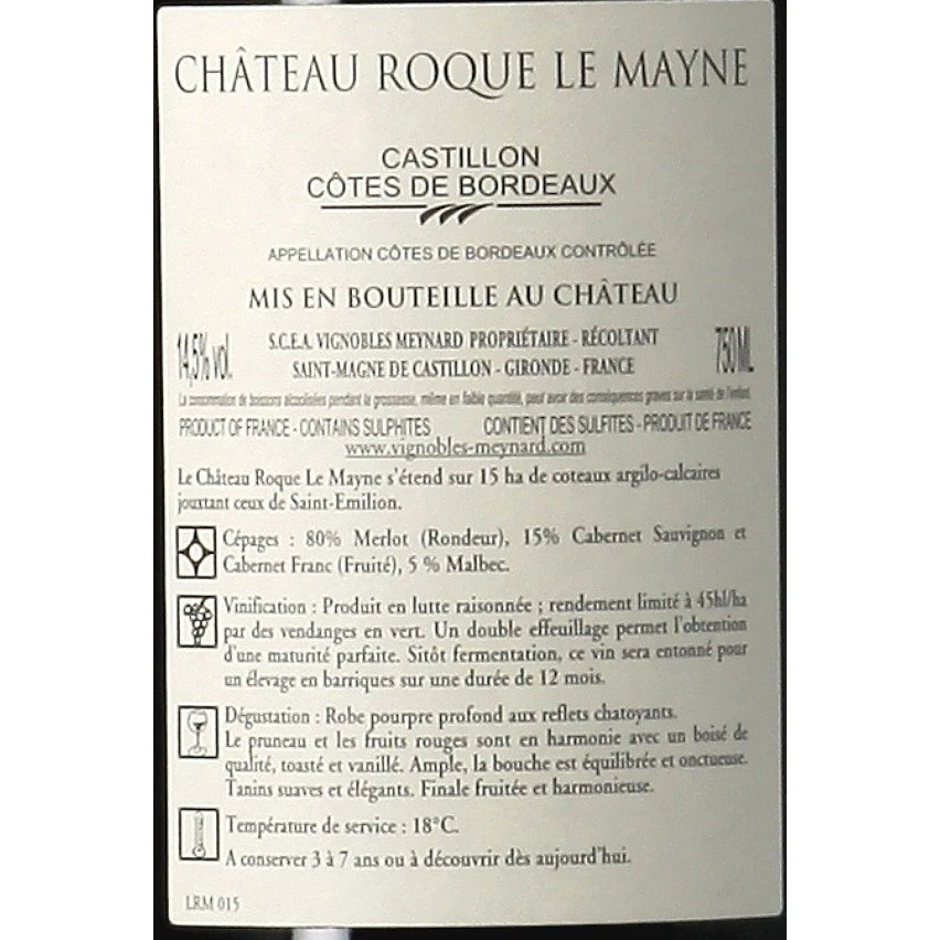 Château Roque Le Mayne, 2020 - Castillon Côtes de Bordeaux AOP - Rouge - 75 cl Bon marché 😉 Château Roque Le Mayne, 2020 - Castillon Côtes de Bordeaux AOP - Rouge - 75 cl ❤️ -Boissons Soldes 2024 3484563342031 2