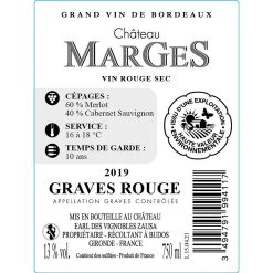 Meilleure affaire 😍 Château Margès, 2019 - Graves AOP - Rouge - 75 cl 😀 -Boissons Soldes 2024 3494791994117 2