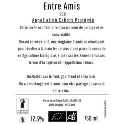 Remise 👏 Entre Amis BIO, 2021 - Cahors AOP - Rouge - 75 cl ✨ -Boissons Soldes 2024 3496970000008 2