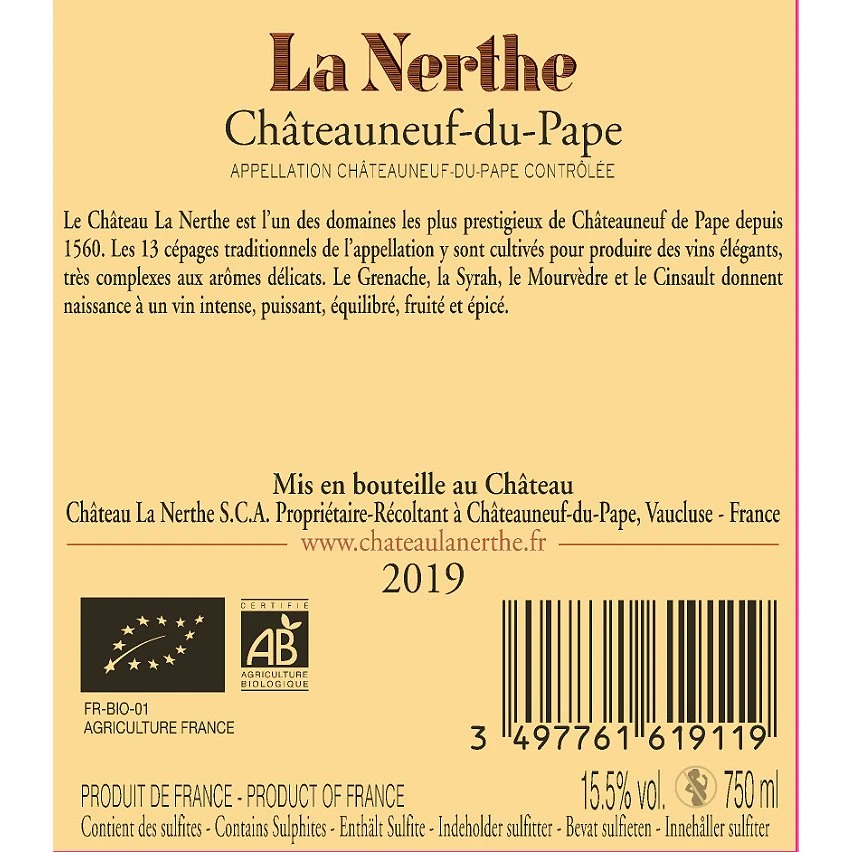 Cabouate de la Nerthe BIO, 2019 - Châteauneuf-du-Pape AOP - Rouge - 75 cl Le moins cher ✨ Cabouate de la Nerthe BIO, 2019 - Châteauneuf-du-Pape AOP - Rouge - 75 cl 🛒 -Boissons Soldes 2024 3497761619119 2
