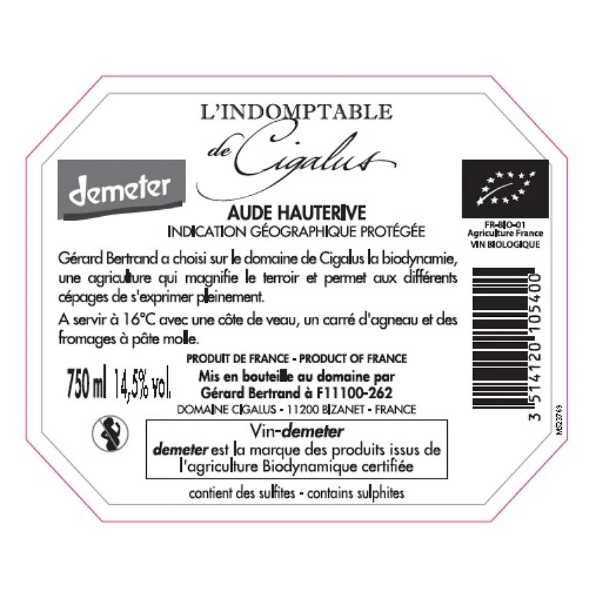 L'Indomptable de Cigalus BIO, 2020 - Aude Hauterive IGP - Rouge - 75 cl Coupon 🔥 L'Indomptable de Cigalus BIO, 2020 - Aude Hauterive IGP - Rouge - 75 cl 👏 -Boissons Soldes 2024 3514120105400 2