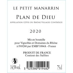 Offres 🧨 Le Petit Manarrin BIO, 2020 - Côtes du Rhône Villages Plan de Dieu AOP - Rouge - 75 cl 🔔 -Boissons Soldes 2024 3525380019482 2