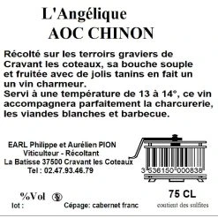 Meilleur prix 🔥 Domaine des 4 Vents L'Angélique, 2021 - Chinon AOP - Rouge - 75 cl 💯 -Boissons Soldes 2024 3536150000838 2