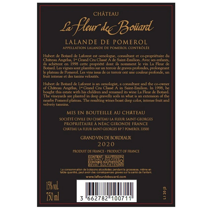 Château La Fleur De Boüard, 2020 - Lalande de Pomerol AOP - Rouge - 75 cl Sortie 🎁 Château La Fleur De Boüard, 2020 - Lalande de Pomerol AOP - Rouge - 75 cl 💯 -Boissons Soldes 2024 3662782100711 2