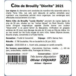 Tout neuf 👏 Olivier Coquard Diorite, 2021 - Côte de Brouilly AOP - Rouge - 75 cl 👍 -Boissons Soldes 2024 3700558806921 2