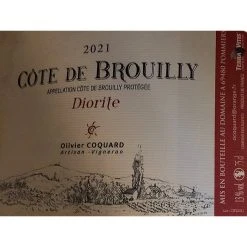 Tout neuf 👏 Olivier Coquard Diorite, 2021 - Côte de Brouilly AOP - Rouge - 75 cl 👍 -Boissons Soldes 2024 3700558806921 3