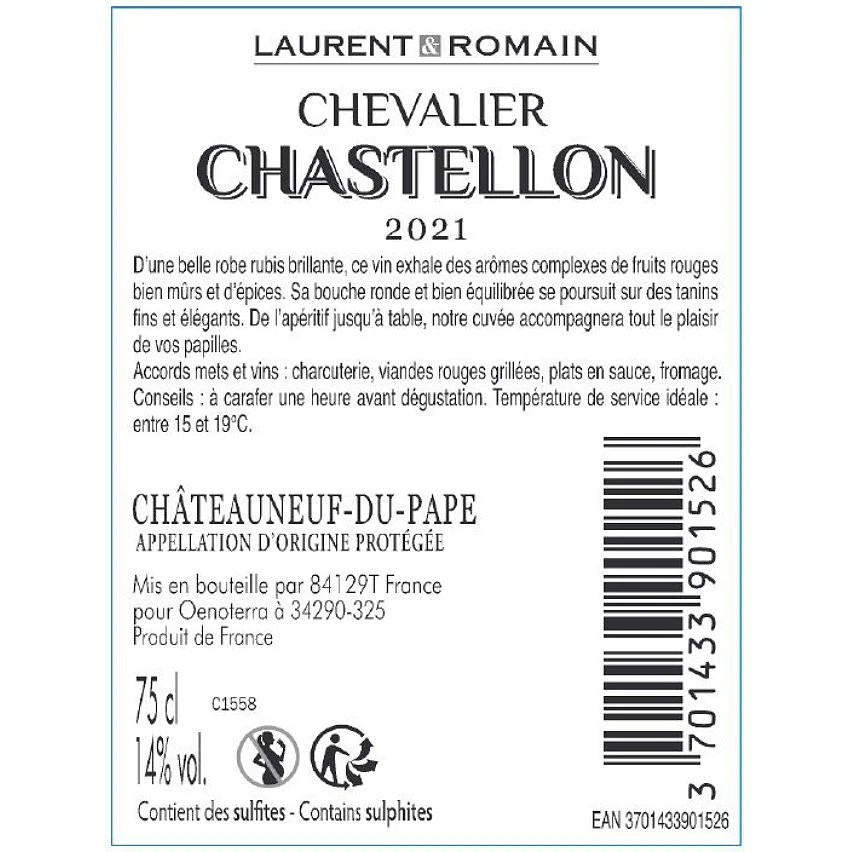 Chevallier Chastellon, 2021 - Châteauneuf-du-Pape AOP - Rouge - 75 cl Remise 🤩 Chevallier Chastellon, 2021 - Châteauneuf-du-Pape AOP - Rouge - 75 cl 🧨 -Boissons Soldes 2024 3701433901526 2