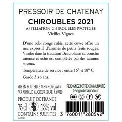 Top 10 🎉 Arnaud Aucoeur Pressoir de Chatenay, 2021 - Chiroubles AOP - Rouge - 75 cl 👏 -Boissons Soldes 2024 3760014280542 2