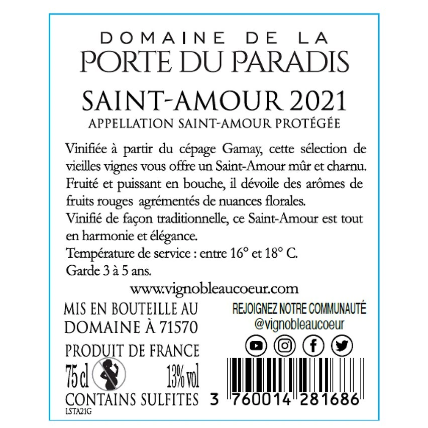 Domaine de La Porte du Paradis Cœur De Paradis, 2021 - Saint-Amour AOP - Rouge - 75 cl Le moins cher 🛒 Domaine de La Porte du Paradis Cœur De Paradis, 2021 - Saint-Amour AOP - Rouge - 75 cl 🧨 -Boissons Soldes 2024 3760014281686 2