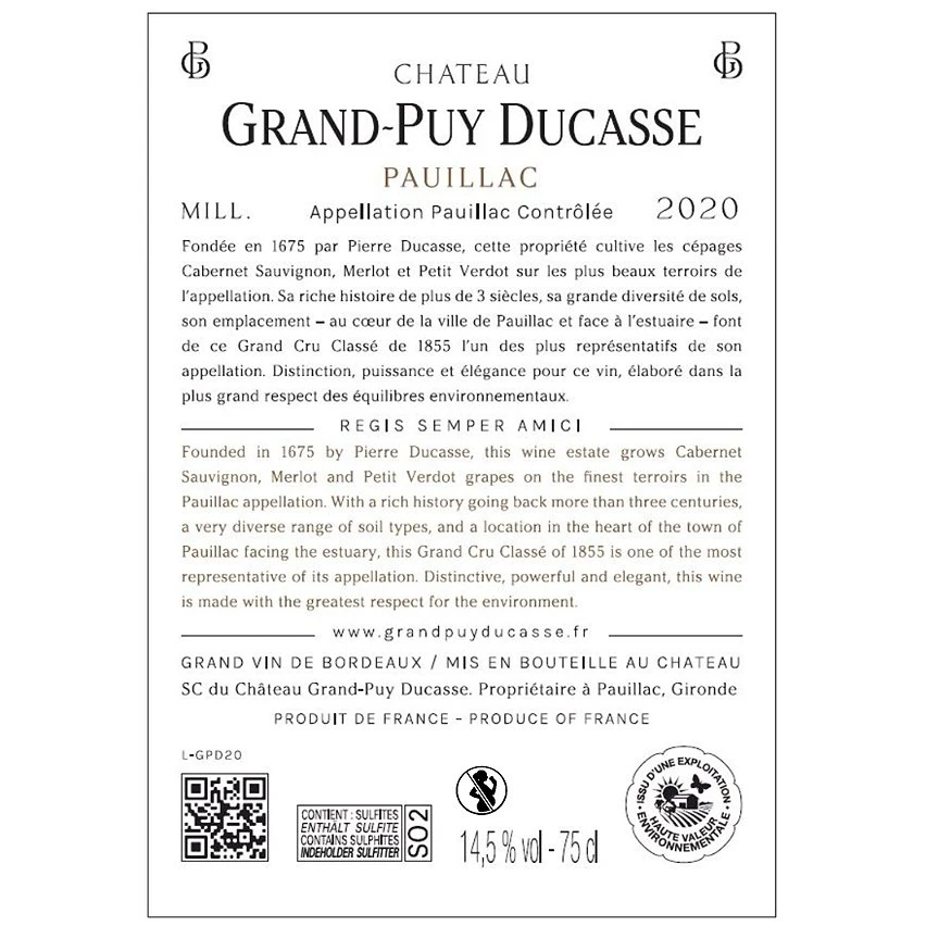 Château Grand-Puy Ducasse, 2020 - Pauillac AOP - Rouge - 75 cl Bon marché 🤩 Château Grand-Puy Ducasse, 2020 - Pauillac AOP - Rouge - 75 cl 💯 -Boissons Soldes 2024 3760159850389 2