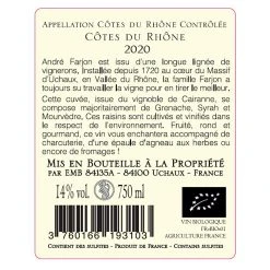 Meilleur prix 👏 Vignobles André Farjon BIO, 2020 - Côtes du Rhône AOP - Rouge - 75 cl 👍 3 Meilleur prix 👏 Vignobles André Farjon BIO, 2020 - Côtes du Rhône AOP - Rouge - 75 cl 👍 -Boissons Soldes 2024 3760166193103 2