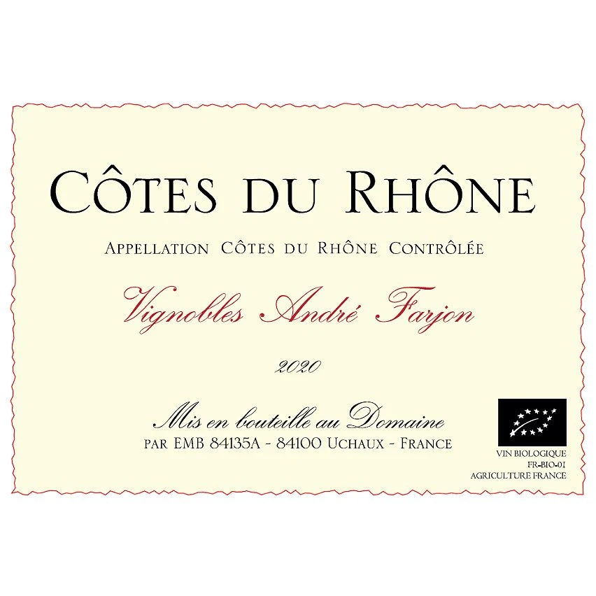 Vignobles André Farjon BIO, 2020 - Côtes du Rhône AOP - Rouge - 75 cl Meilleur prix 👏 Vignobles André Farjon BIO, 2020 - Côtes du Rhône AOP - Rouge - 75 cl 👍 -Boissons Soldes 2024 3760166193103 3
