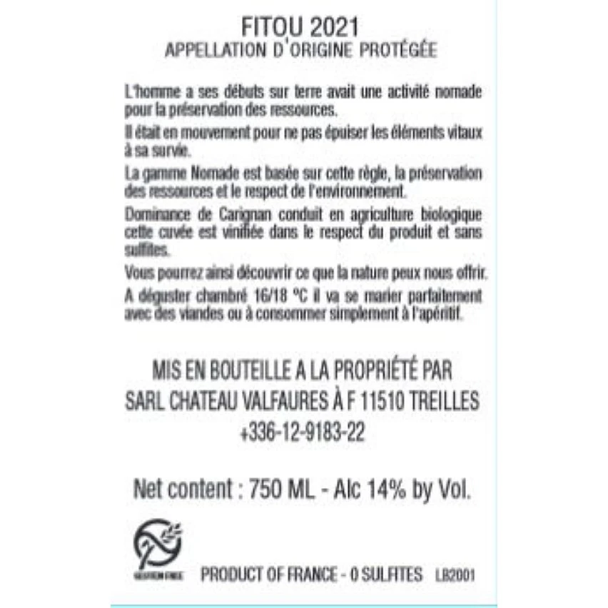 Château Valfaures Nomads - Sans Sulfites Ajoutés - HVE, 2021 - Fitou AOP - Rouge - 75 cl Les meilleures critiques de 🔔 Château Valfaures Nomads - Sans Sulfites Ajoutés - HVE, 2021 - Fitou AOP - Rouge - 75 cl ⭐ -Boissons Soldes 2024 3760181990114 2