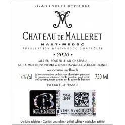Acheter 🥰 Château de Malleret, 2020 - Haut-Médoc AOP - Rouge - 75 cl 👍 -Boissons Soldes 2024 3760207010116 2