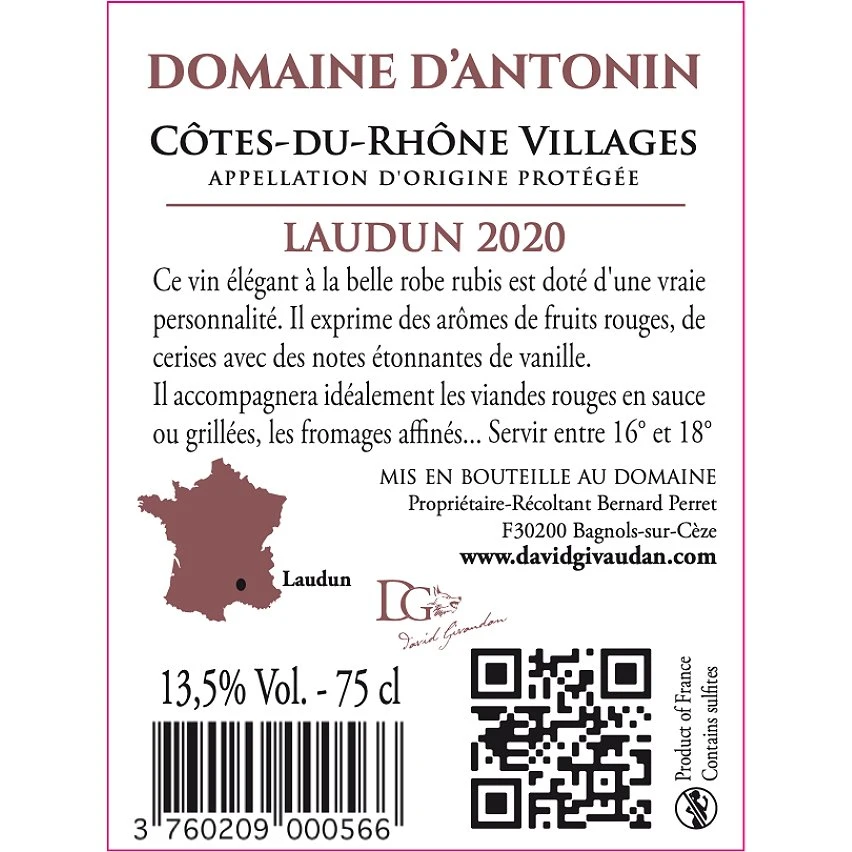 Domaine d'Antonin , 2020 - Côtes du Rhône Villages Laudun AOP - Rouge - 75 cl Bon marché 🌟 Domaine d'Antonin , 2020 - Côtes du Rhône Villages Laudun AOP - Rouge - 75 cl 😍 -Boissons Soldes 2024 3760209000566 3