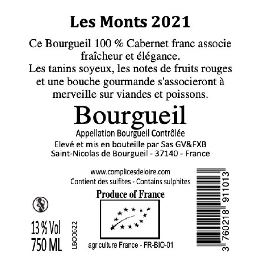Barc & Vallée Les Monts BIO, 2021 - Bourgueil AOP - Rouge - 75 cl Bon marché 🎁 Barc & Vallée Les Monts BIO, 2021 - Bourgueil AOP - Rouge - 75 cl 🎁 -Boissons Soldes 2024 3760218911013 2