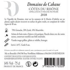 Coupon 💯 Romain Duvernay Domaine de la Cabane, 2018 - Côtes du Rhône AOP - Rouge - 75 cl 🌟 -Boissons Soldes 2024 3760256770320 2