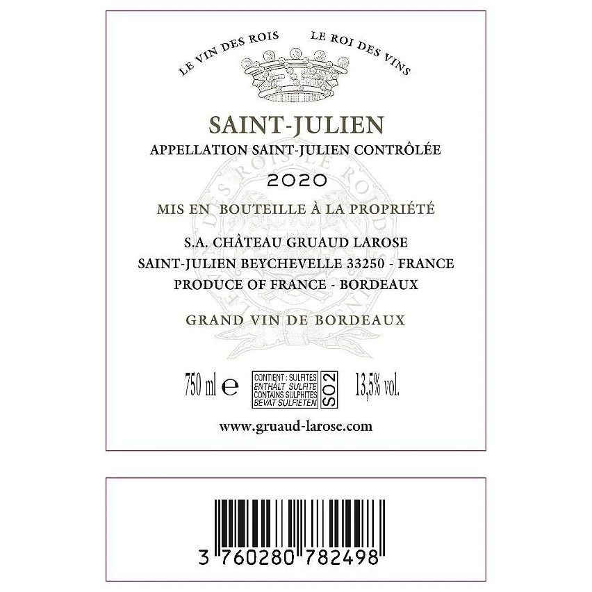Château Gruaud Larose, 2020 - Saint-Julien AOP - Rouge - 75 cl Budget 💯 Château Gruaud Larose, 2020 - Saint-Julien AOP - Rouge - 75 cl 🧨 -Boissons Soldes 2024 3760280782498 2