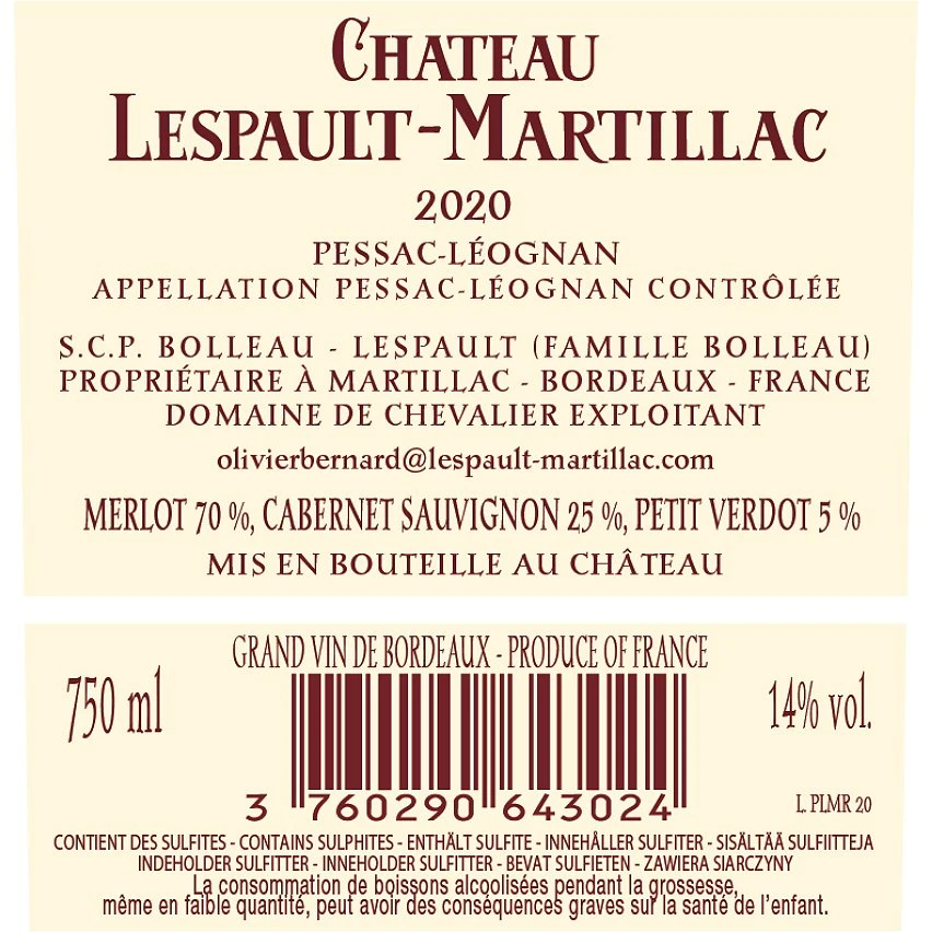 Château Lespault-Martillac, 2020 - Pessac-Léognan AOP - Rouge - 75 cl Remise 🛒 Château Lespault-Martillac, 2020 - Pessac-Léognan AOP - Rouge - 75 cl 🎁 -Boissons Soldes 2024 3760290643024 2