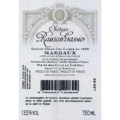 Coupon 😍 Château Rauzan-Gassies, 2020 - Margaux AOP - Rouge - 75 cl 🤩 -Boissons Soldes 2024 3760293120829 2