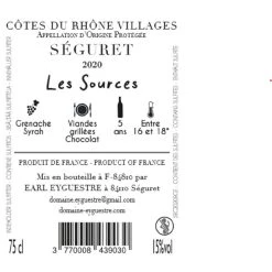 Le moins cher 👏 Domaine Eyguestre Les Sources, 2020 - Côtes du Rhône Villages Séguret AOP - Rouge - 75 cl 😍 3 Le moins cher 👏 Domaine Eyguestre Les Sources, 2020 - Côtes du Rhône Villages Séguret AOP - Rouge - 75 cl 😍 -Boissons Soldes 2024 3770008439030 2