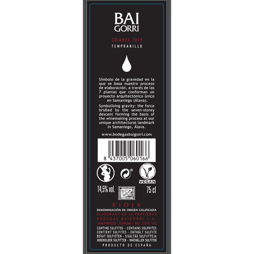 Bai Gorri, 2019 DO, Espagne - Rouge - 75 cl Acheter 😀 Bai Gorri, 2019 DO, Espagne - Rouge - 75 cl 👏 -Boissons Soldes 2024 8437005060166 3